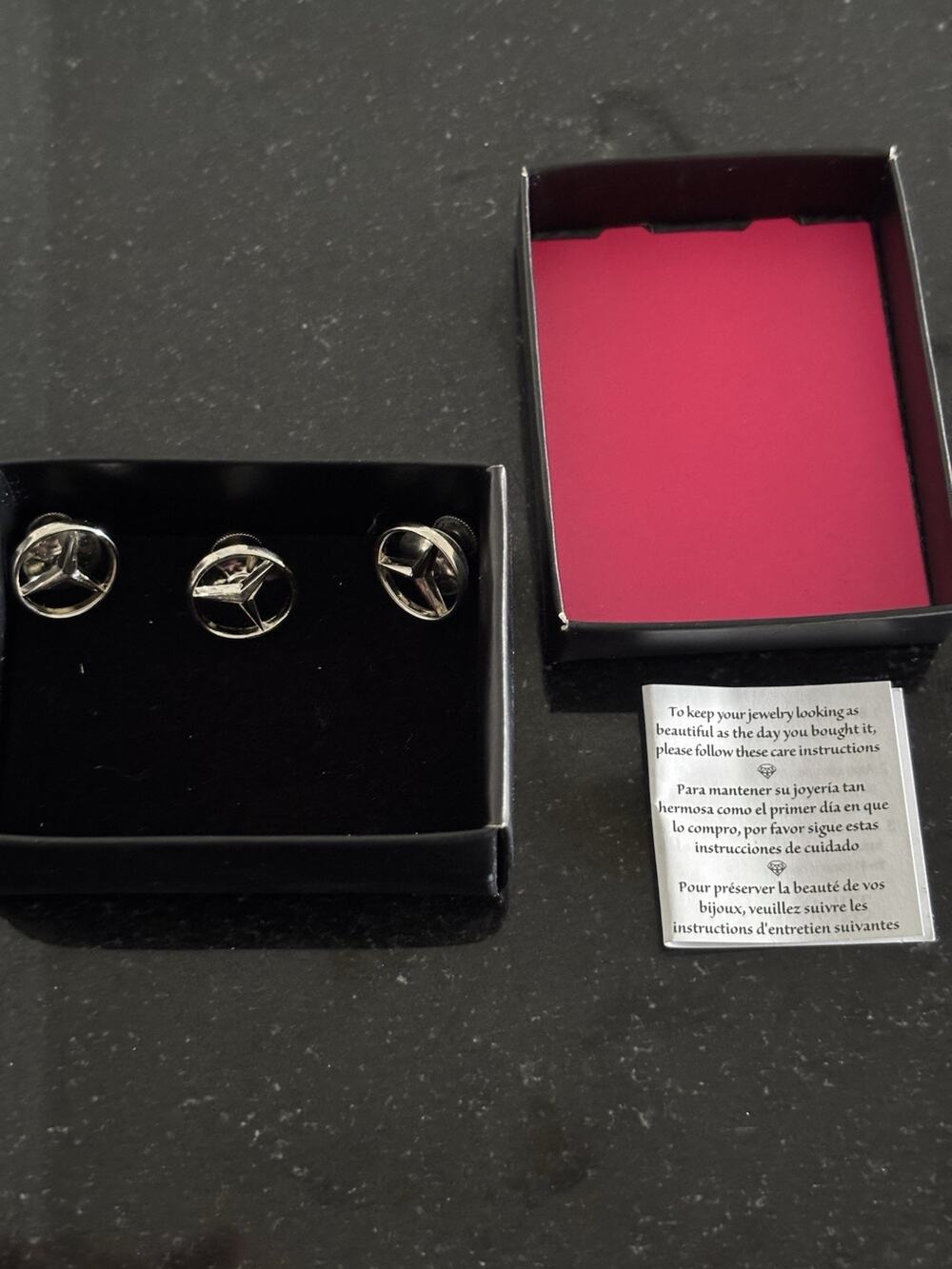 Mercedes Style Star Tie Tacks Tie Pins 3 Pc Men's Set Box Silver Tone Avon VTG